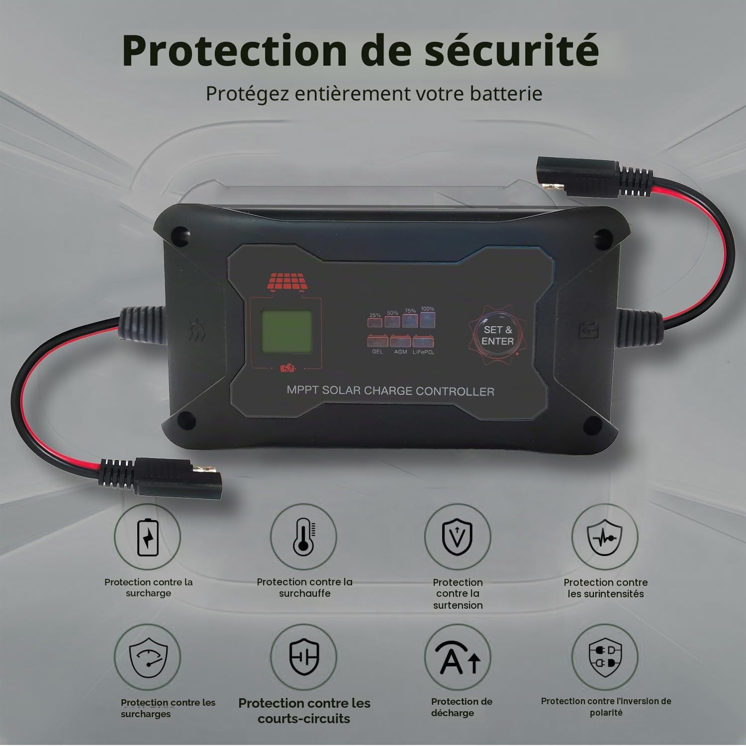 SolaMr 20A MPPT Contrôleur de Charge Solaire 12V/24V Contrôleur de panneau Solaire portable Intelligent Régulateur Solaire avec écran LCD et LED pour Batterie GEL/AGM/Lead-Acid et LiFePO4-M2420P