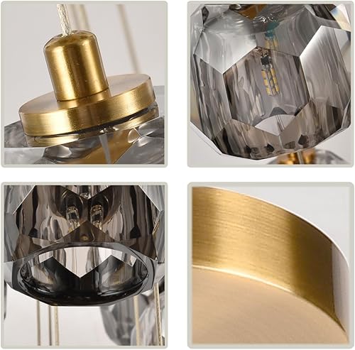 Miniatura 6 de Lámpara colgante de cristal de corte de 1 luz en humo, mini lámparas de techo LED de 3 W, lámparas colgantes de cristal prisma modernas para isla de