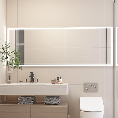 Miniatura 5 de CASSILANDO Espejo de longitud completa de 63 x 20 pulgadas con luces LED, espejo de pie independiente, espejo montado en la pared, regulable de