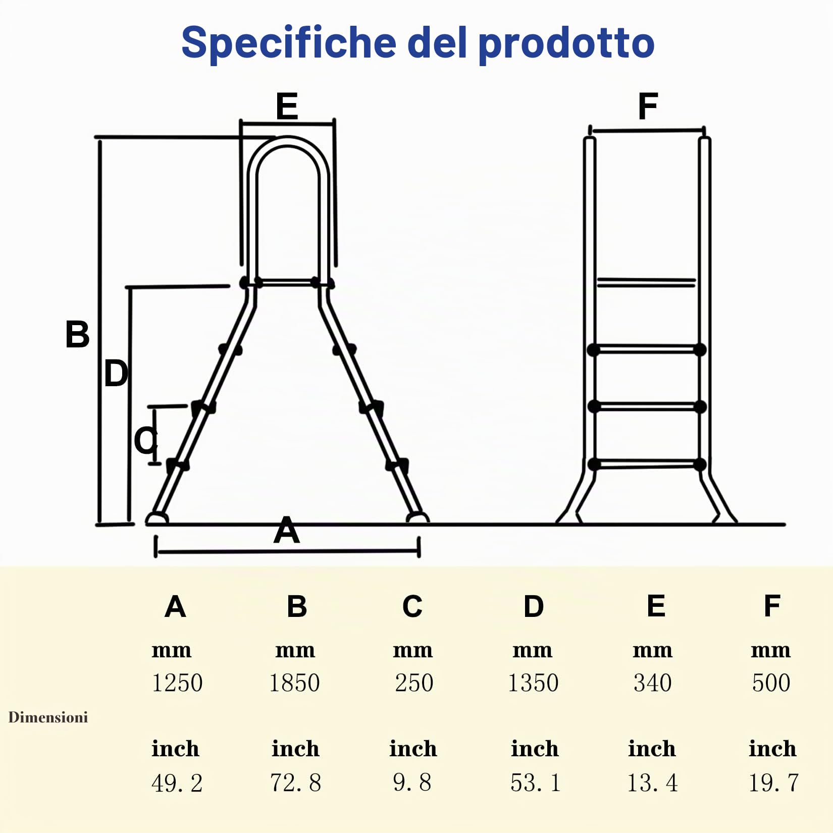 BOTOWI 135cm Scala per Piscina Fuori Terra Carico 250kg, Scala per Piscina a Due Lati per Piscina Fuori Terra, Scala per Piscina 4 Gradini Acciaio Inox Spesso 304, Gradino per Piscina Antiscivolo