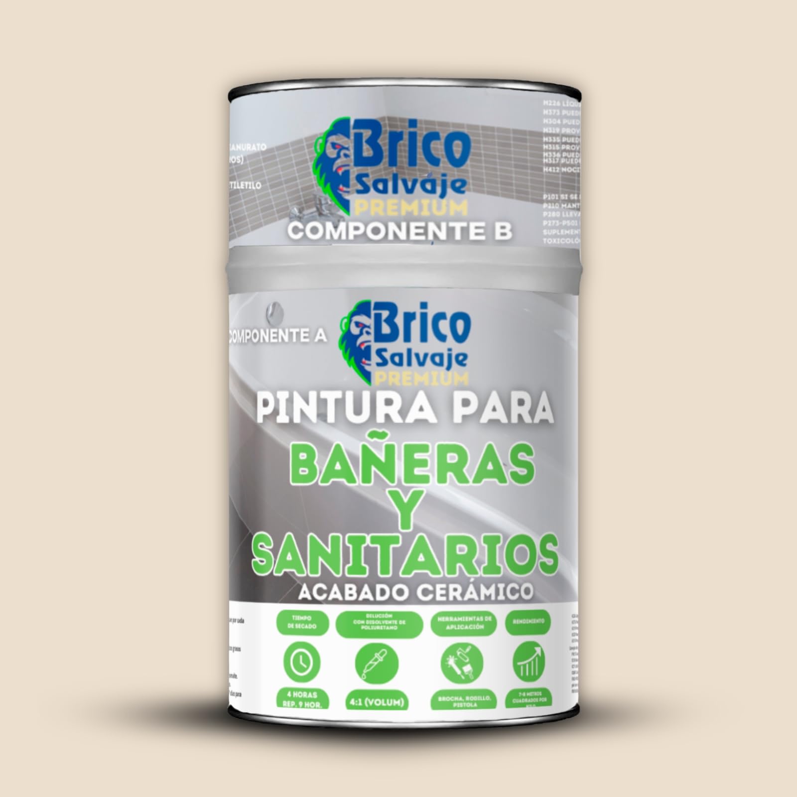 BRICOMEX Peinture pour Baignoire Finition SATINÉE Deux Composants 600+150 ML | Application facile | Finition céramique | Étanche (Beige clair)