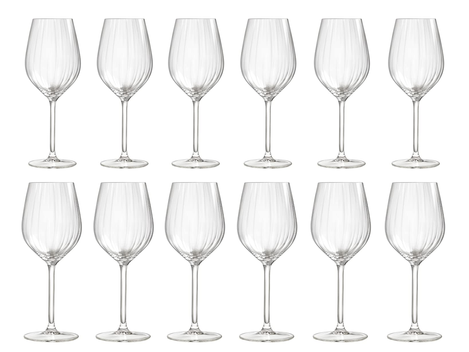 Royal Leerdam Plisse Servizio 12 Calici in Vetro Trasparente. Composto da 6 Calici Vino Bianco 38cl e 6 Calici Vino Rosso 50cl