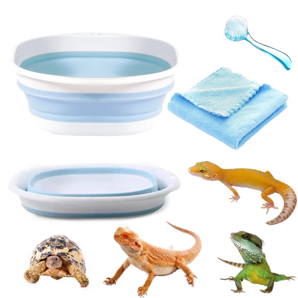 FASAROU Bearded Dragon Bathtub with 1 Reptile Brush1 Lizard Towel Bearded Dragon Swimming Pool Accessories Gecko Small Animal Bathtub