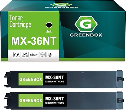 GREENBOX Compatible MX-36NT-BA 36NTBA Toner Cartridge Replacement for Sharp MX-2610N 2615N 2640N 3110N 3115N 3140N 3610N 3640N 3648N 2615NC 2648NC 3148NC Printer 2-Pack, Black