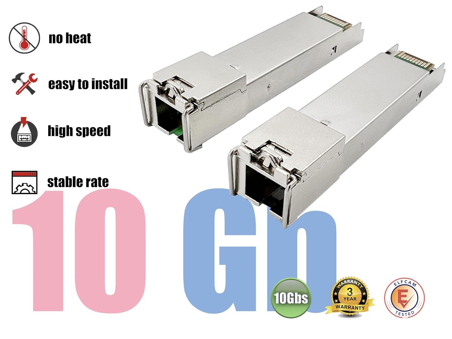 Elfcam® - 1 Paire 10Gbps SFP+ BiDi Module de Transceiver à Fibre Optique 1270nm/1330nm, avec la Fibre Port SC Simplex Monomode, Compatible avec Intel,DDM 20km