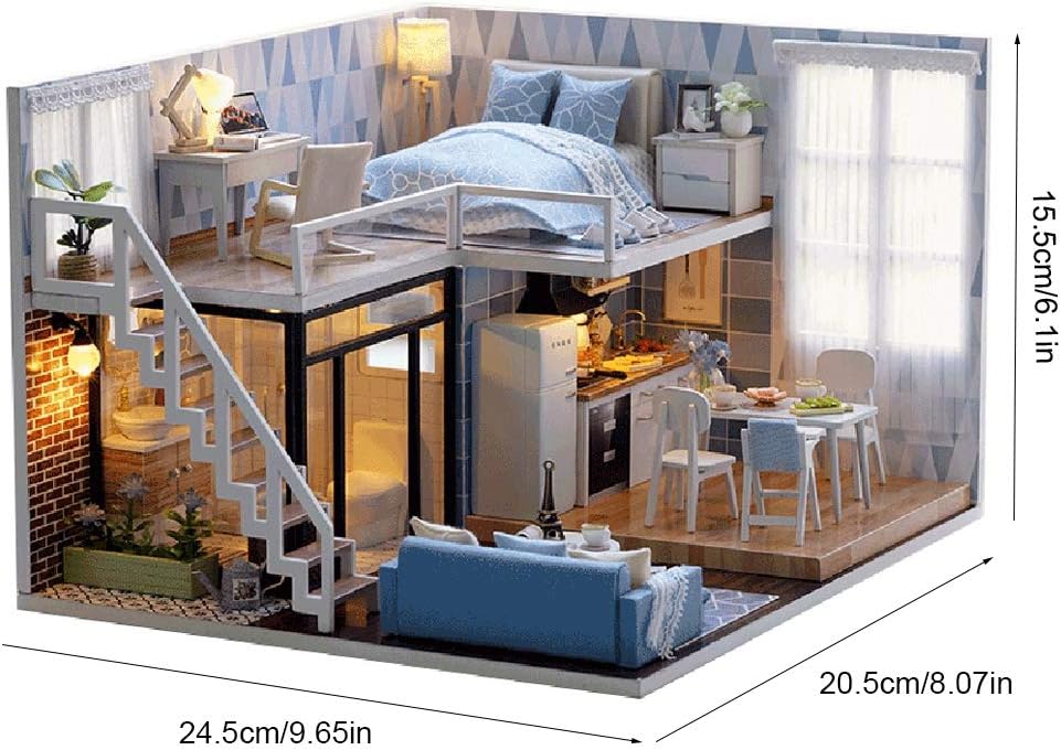 DIY Miniature Dollhouse Kit with Furniture, DIY LED Wooden Kit Plus Dust Proof and Music Movement, Mini Wooden Doll House Creative Room for Valentine's Day Gift