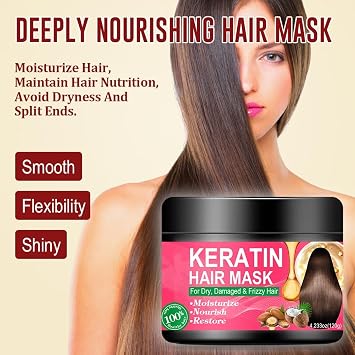 2 Pack Collagen Hair Mask & Keratin Hair Mask, Hydrating Deep Keratin Hair Treatment for Dry, Damaged and Split Ends - Hydrates, Repairs, Nourishes, Frizz Control - Argan Oil Hair Repair