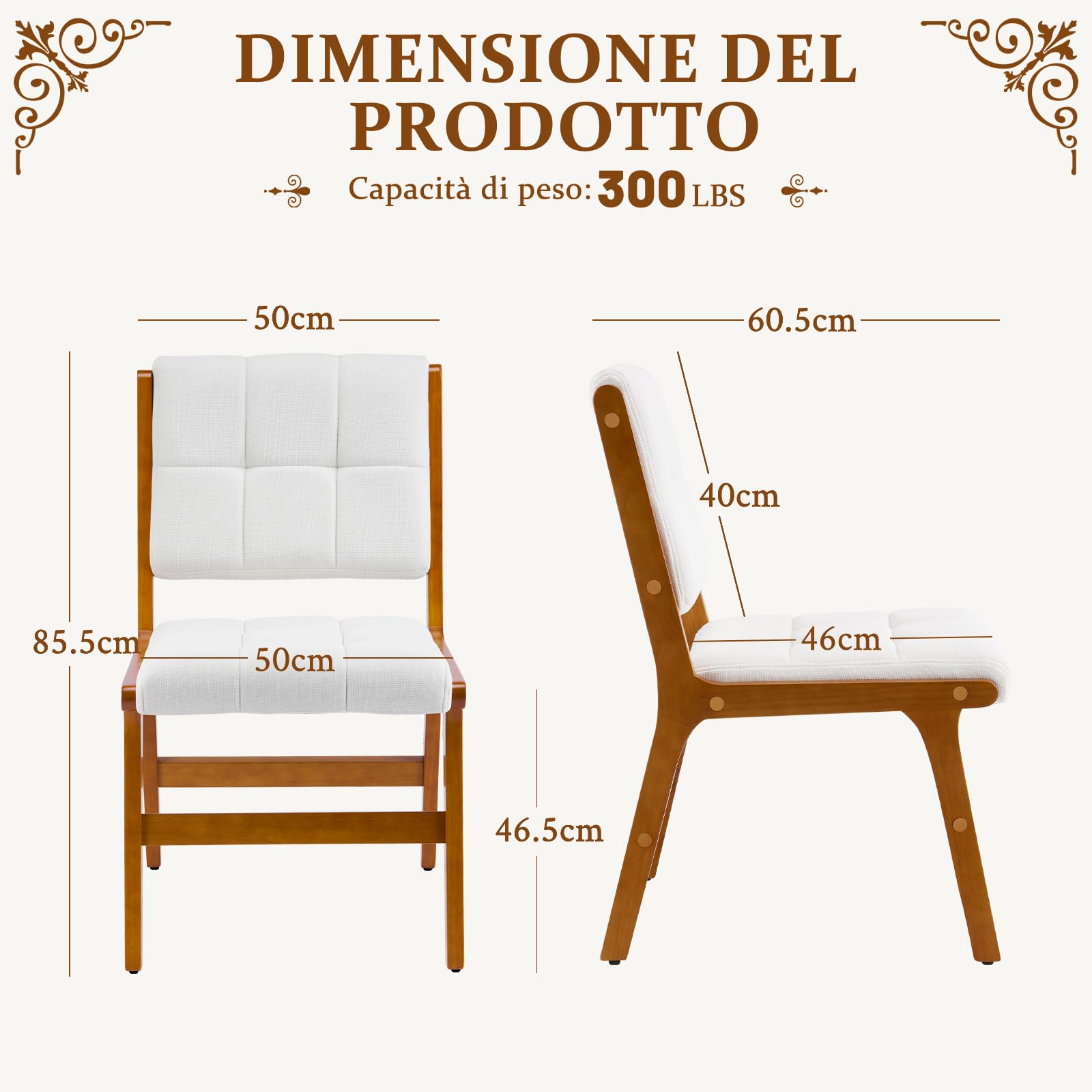 Set di 4 Sedie da Pranzo, Sedia Imbottita Sala da Pranzo in Lino, Poltrone da Salotto con Gambe in Legno, Sedie da Cucina per Sala da Pranzo Cucina Soggiorno Camera da Letto, Beige