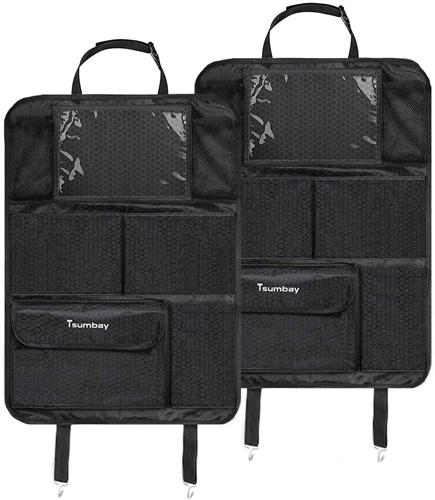 Tsumbay Backseat Car Organizer, Kick Mats Back Seat Protector with Touch Screen Tablet Holder, Car Backseat Organizer for Kids Durable Waterproof Travel Accessories with 14 Storage Pockets (2 Pack) : Automotive