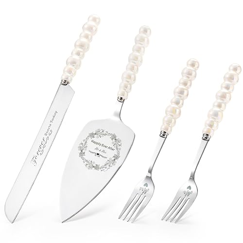 Wedding Cake Knife and Server Set, Ceramic Pearl Handle Cake