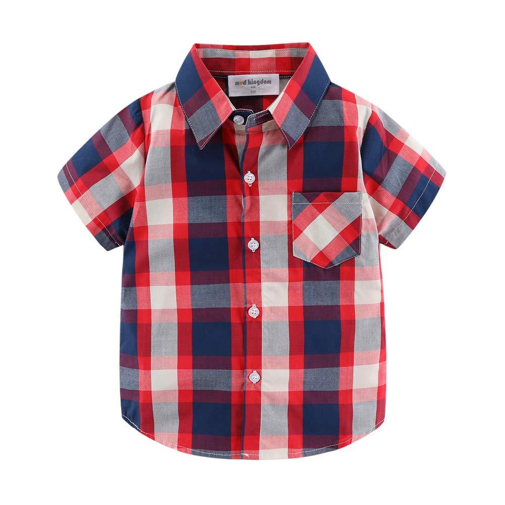 Mud Kingdom Niños Pequeños Camisa a Cuadros Abotonar Manga Corta Verano