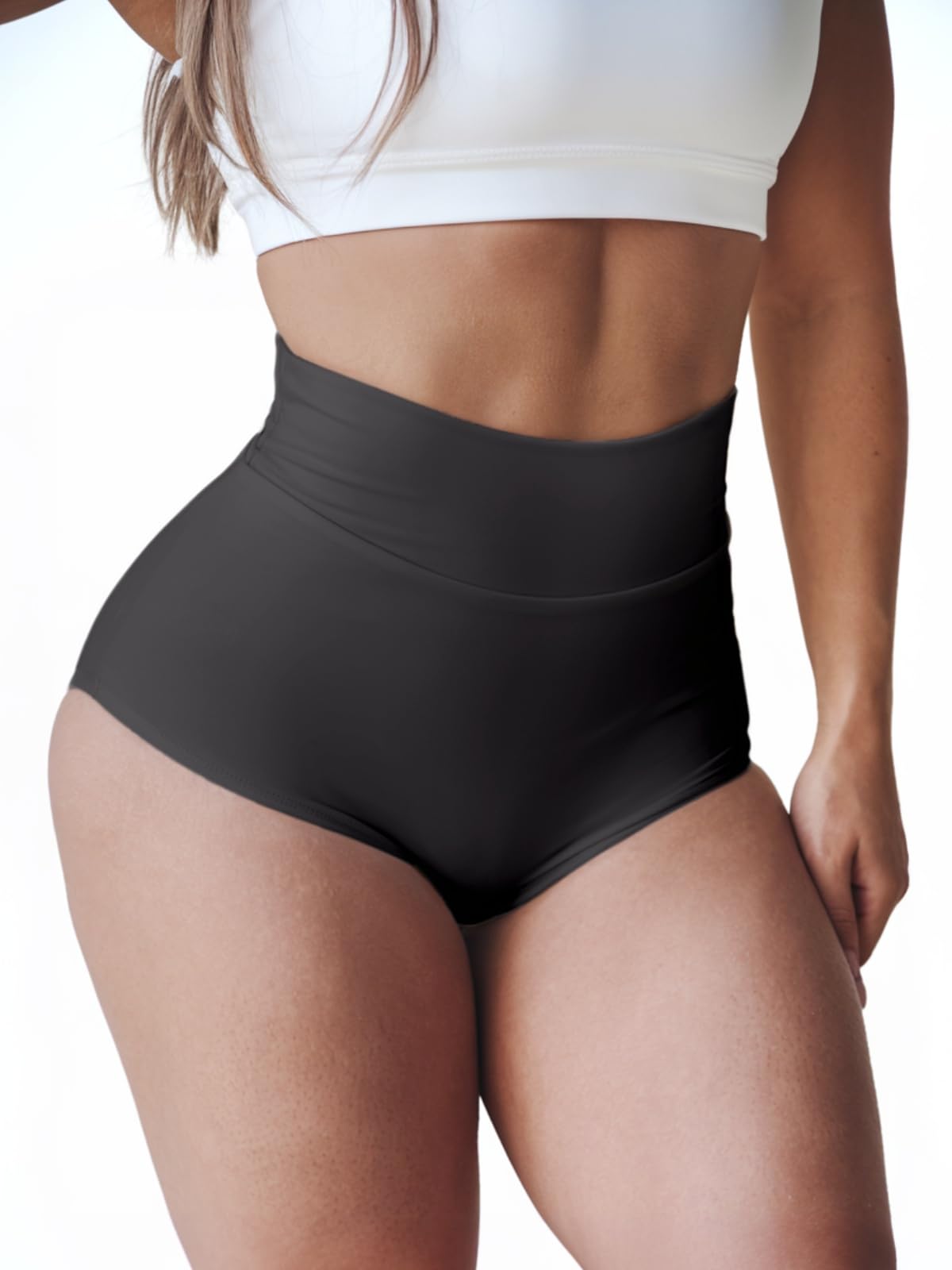 Black Booty Shorts for Women High Waist Butt Lifting Spandex Biker Yoga Gym Dance Hot Pants Rave Outfits,Small