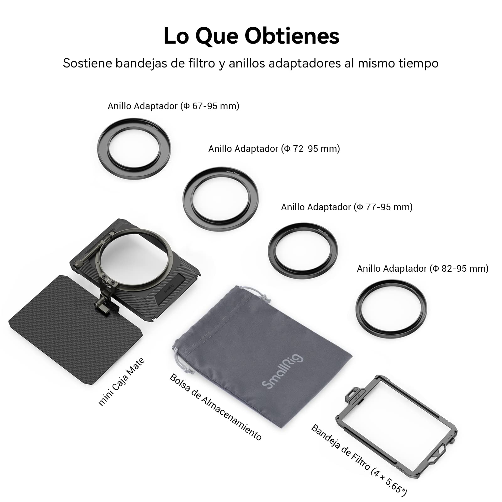 SMALLRIG Mini Matte Box Lite con Bandera Superior para Cámaras DSLR y sin Espejo, Caja Mate Compatible con Lentes de 67mm/72mm/77mm/82mm/95mm, Viene con Bandeja de Filtro - 3575