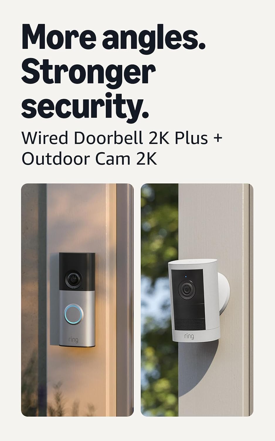 Ring Wired Doorbell 2K Plus (newest model) with Outdoor Cam 2K, Battery, (newest model) White