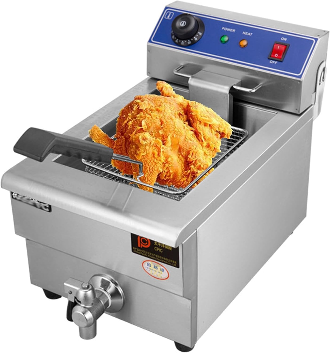 Friggitrice Elettrica, Friggitrice Elettrica 10L /10.5QT in Acciaio Inossidabile con Sistema di Valvola di Scarico del Rubinetto for Uso Domestico Commerciale, Friggitrice Elettrica da Banco con Serba