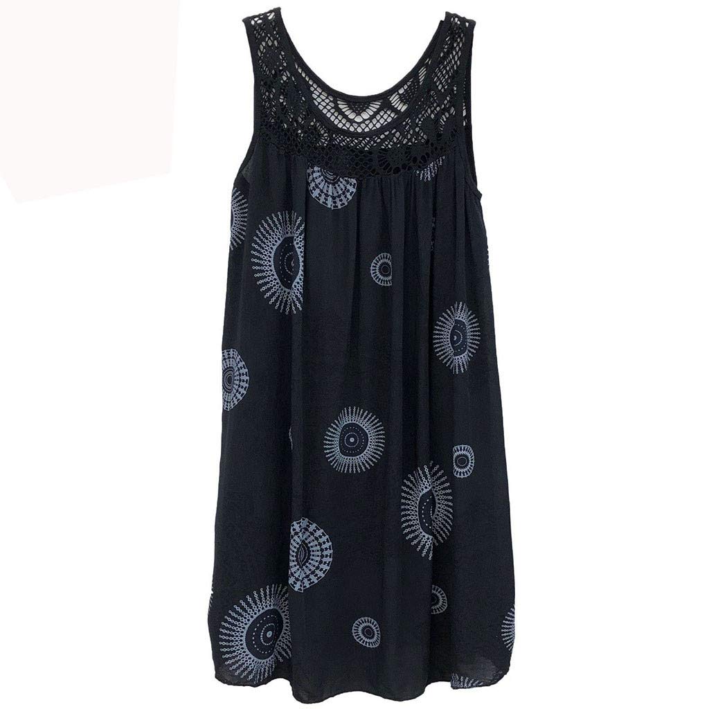SHOBDW Mujer Vestidos Mujer Verano 2021 Nuevo SHOBDW Floral Vestidos Casual Cuello Redondo Sin Mangas Suelto Retro Elegante Vestidos de Fiesta Mujer Cortos Talla Grande