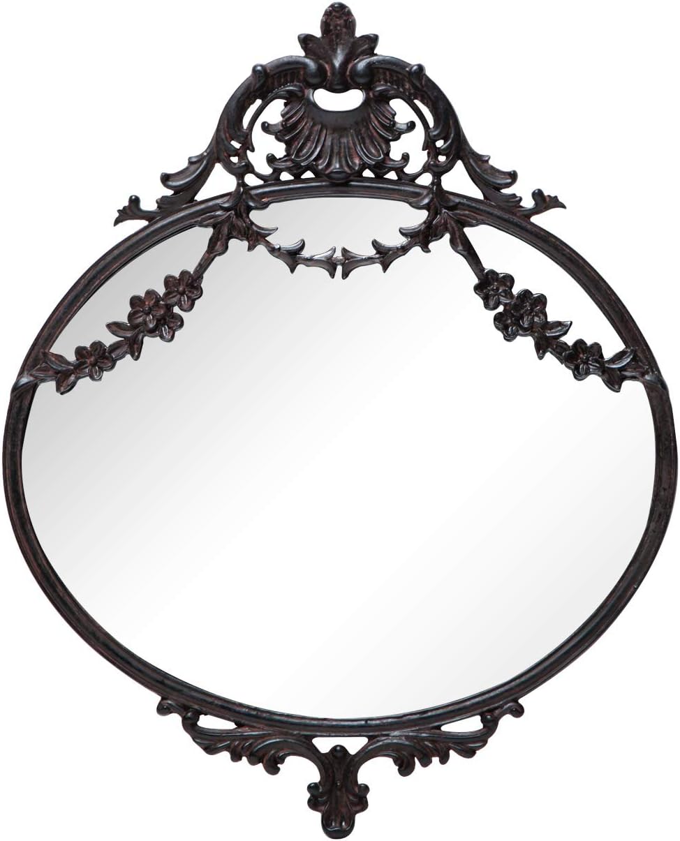NIKKY HOME 10" x 12" Rustic Decorative Metal Oval Wall Mounted Small Victorian Mirror for Home Decor Decoration, Black