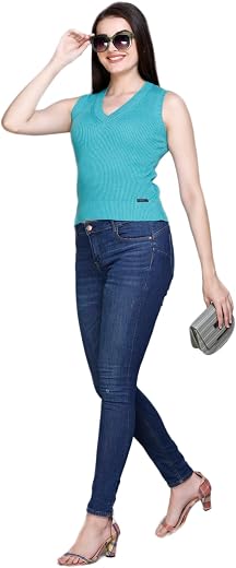 513 Womens Pure Cotton Knitted V Neck Sleeveless Slim Fit Summer Top