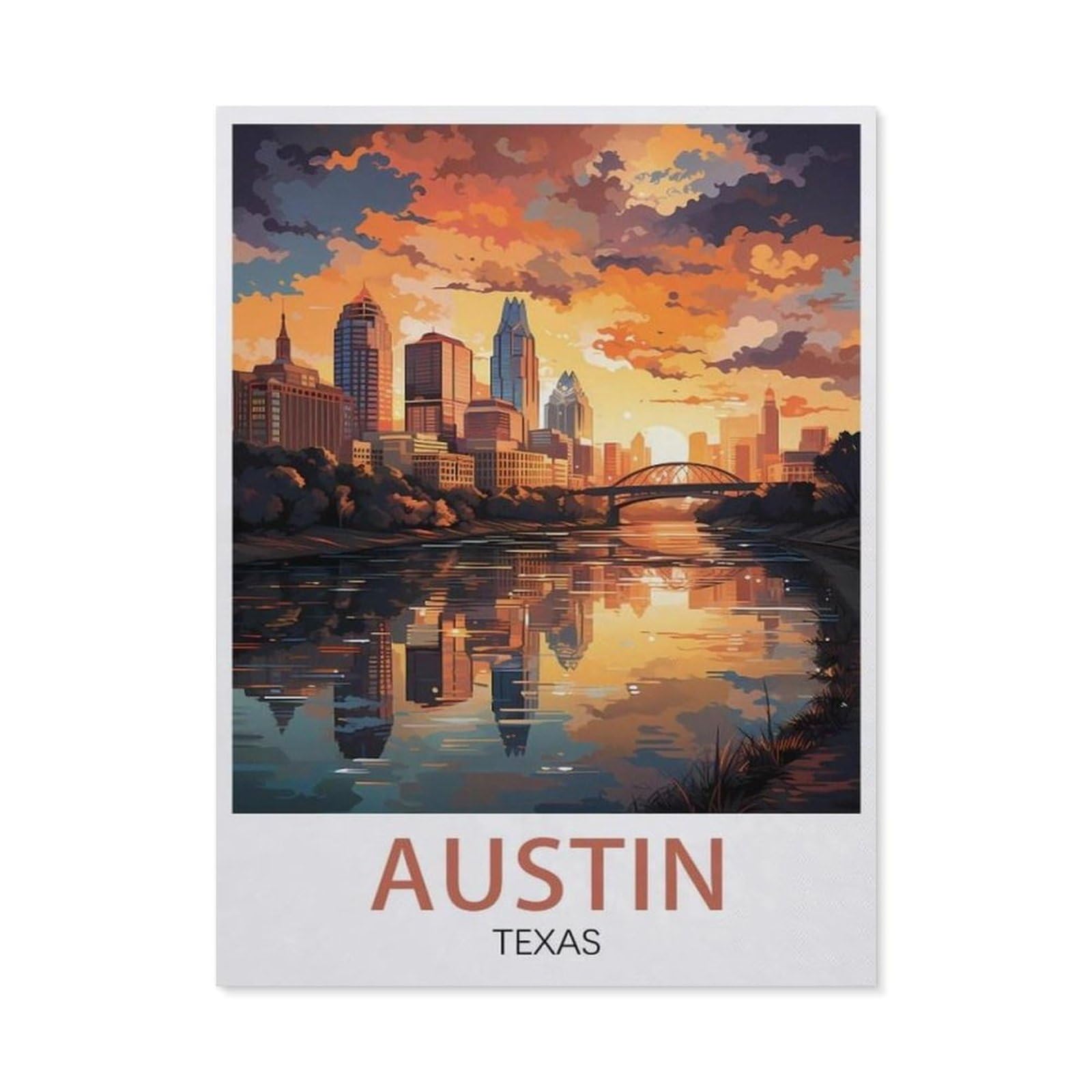 BEAYODKP Paint by Numbers for Adults，Austin Texas Vintage Travel Poster，Canvas Adults' Paint by Number Kits on Canvas DIY Oil Painting by Numbers for Adults(40x50cm-AL52