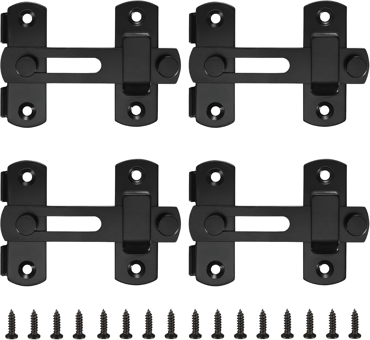 4pcs 180° Degree Flip Sliding Barn Door Locks and Latches,Sliding Barn Door Locks,Black Gate Latch Bolt Buckle Lock for Barn Door,Pet Door,Bathroom,Garage,Window,Sliding Door Lock (Black, 4INCH-4PCS)