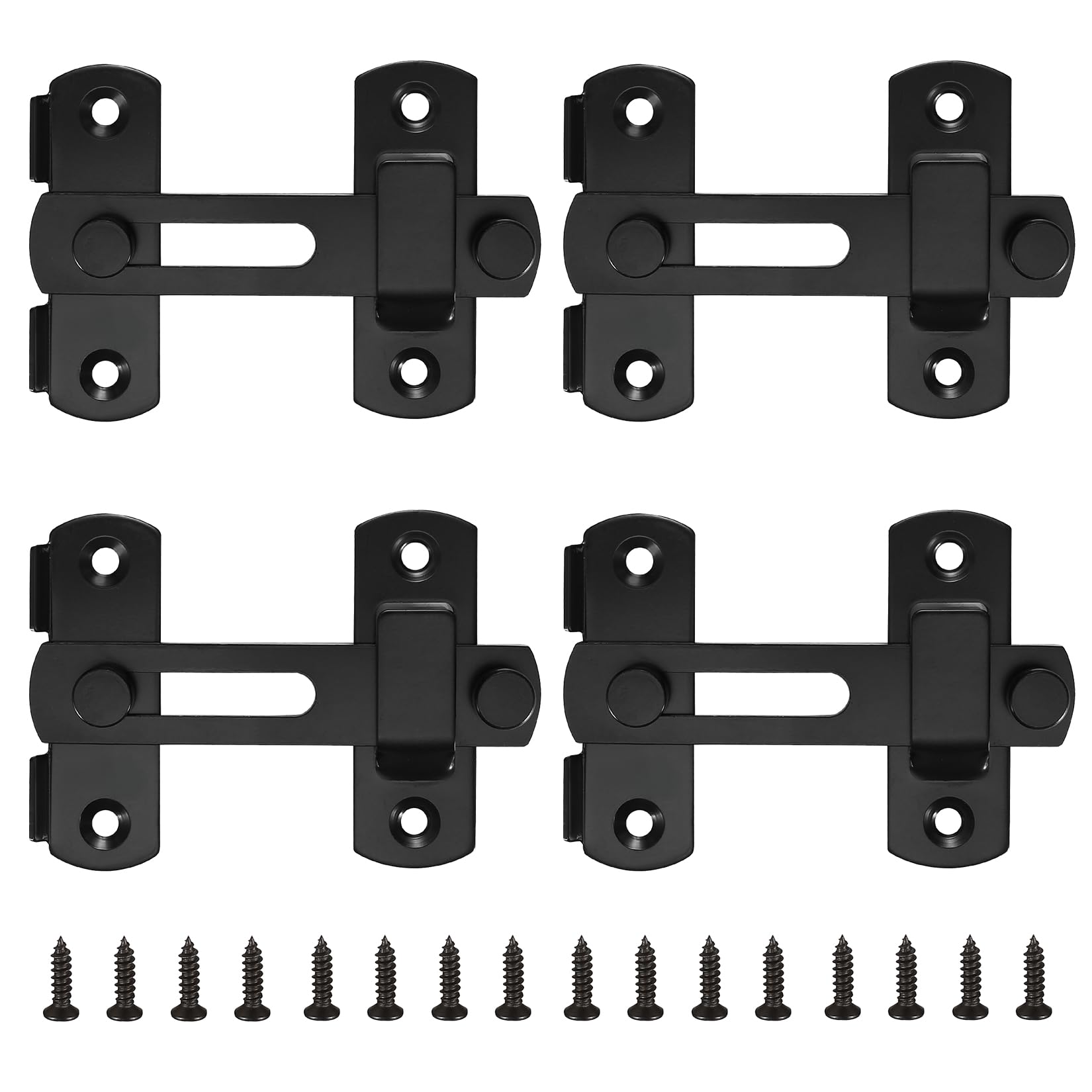 Serrature e catenacci per porte di fienili scorrevoli a 180°, confezione da 4, chiusure nere con chiusura a scatto, per porte di fienili, bagno, garage, finestre