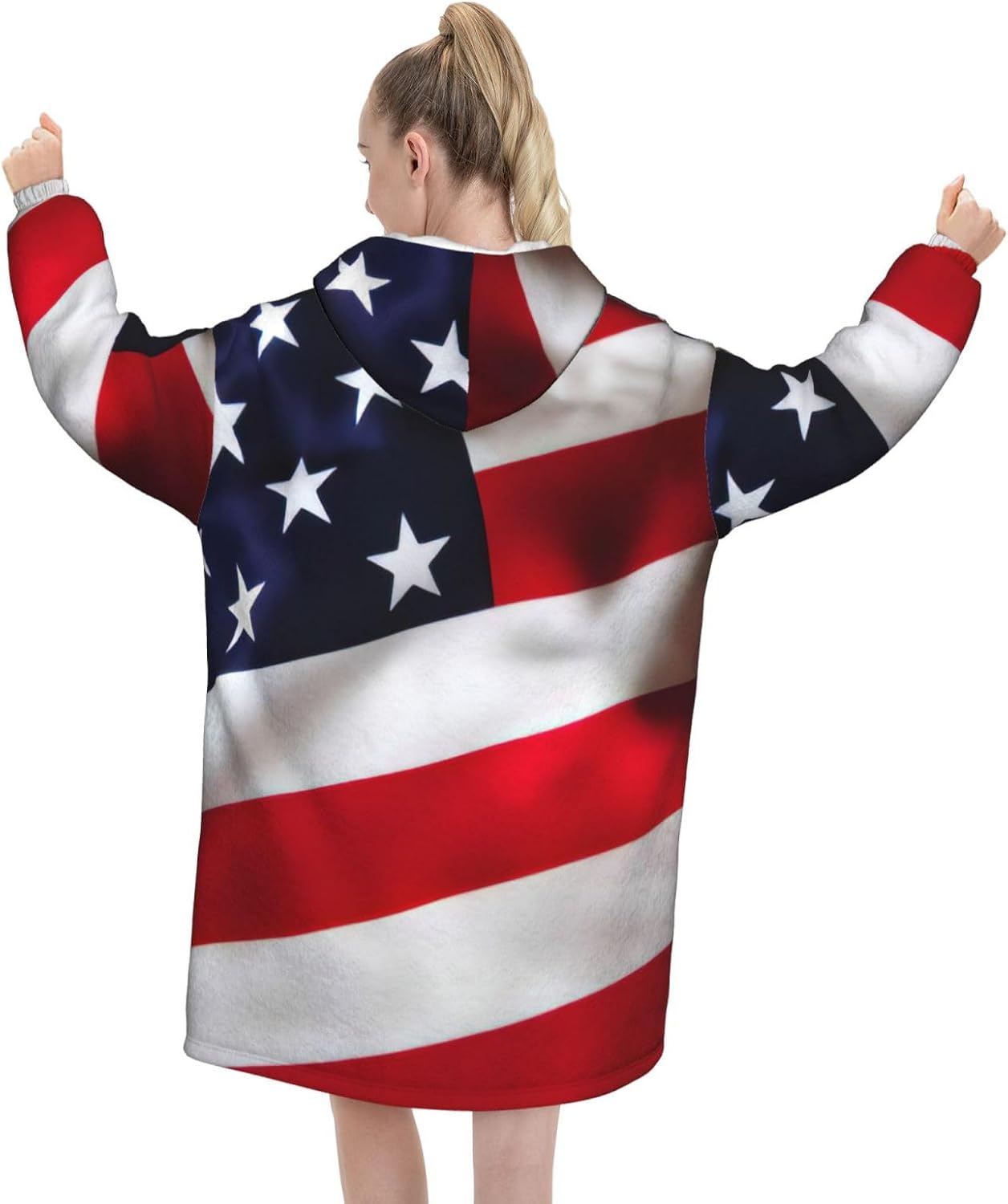 American Flag1print Oversized Hoodie Blanket, Super Soft Warm Comfortable Hoodie, Wearable Blanket Adult