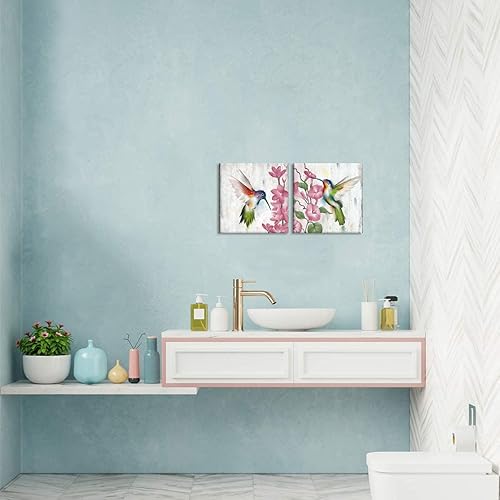 Miniatura 2 de DuoBaorom 2 piezas de arte abstracto de colibríes para pared, diseño de pájaros y flores, para sala de estar, dormitorio, decoración del hogar,