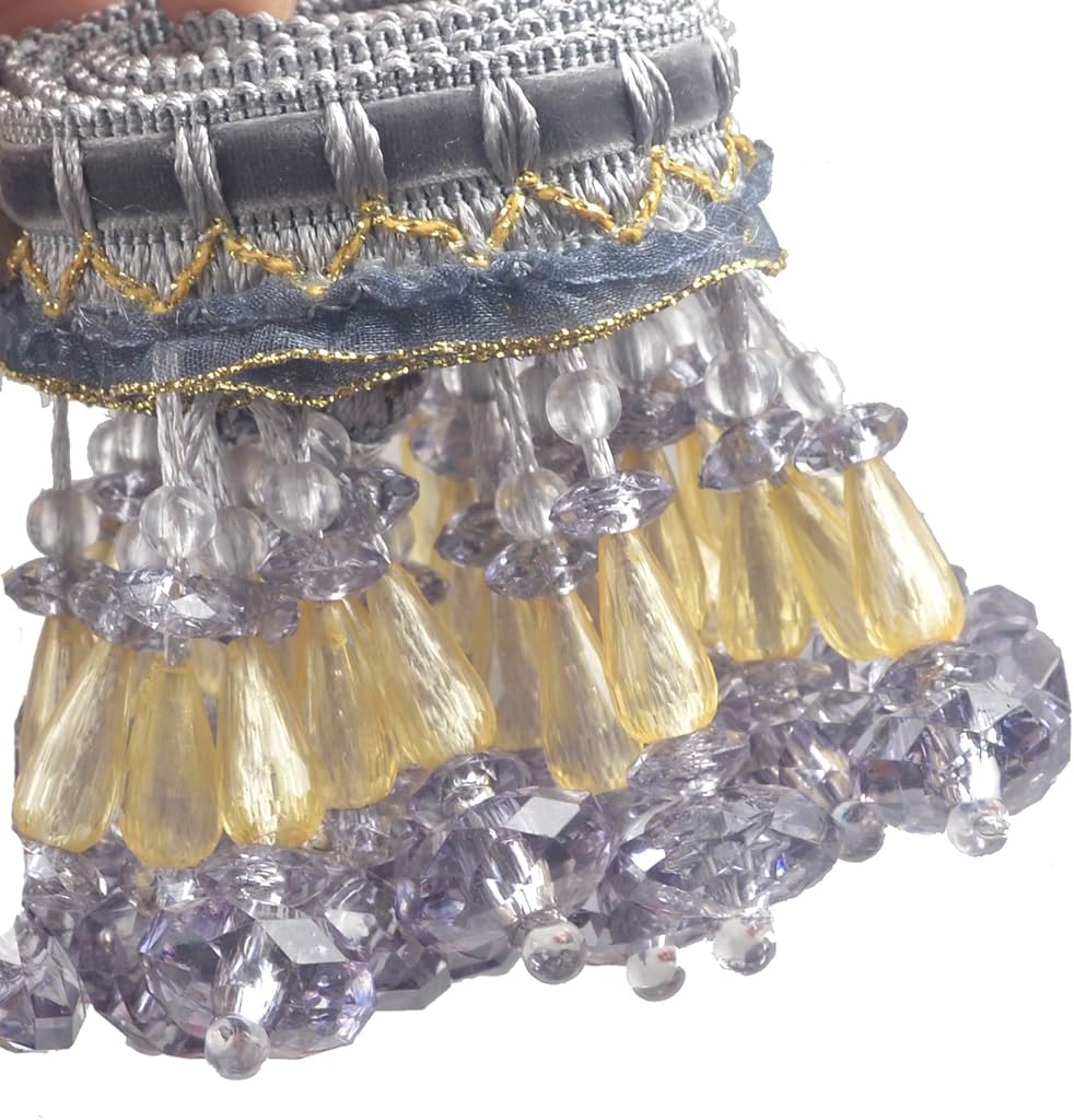 6.5 Yards Braid Hanging Ball Tassel Fringe Trim Bead Sewing Trim Fringe Acrylic DIY Craft Sewing Accessory for Home Curtain Decoration (Gray)