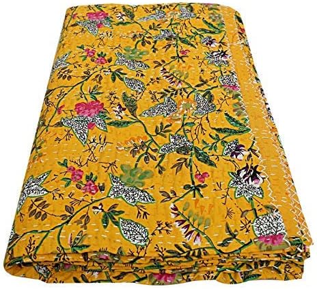 Indian Bird of Paradise Print King Size Kantha Quilt Kantha Blanket Bed Cover King Kantha Bedspread Bohemian Bedding Kantha Blanket Throw