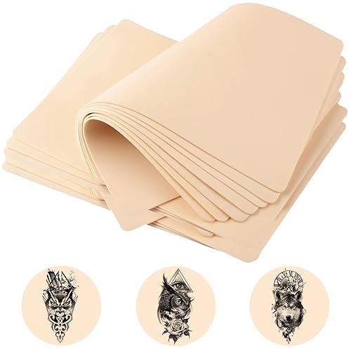 Vista 8 de Emalla 10 piezas de práctica de tatuajes de piel falsa de 7.4 x 5.6 pulgadas, piel falsa de doble cara para practicar y tatuar, práctica de tatuajes