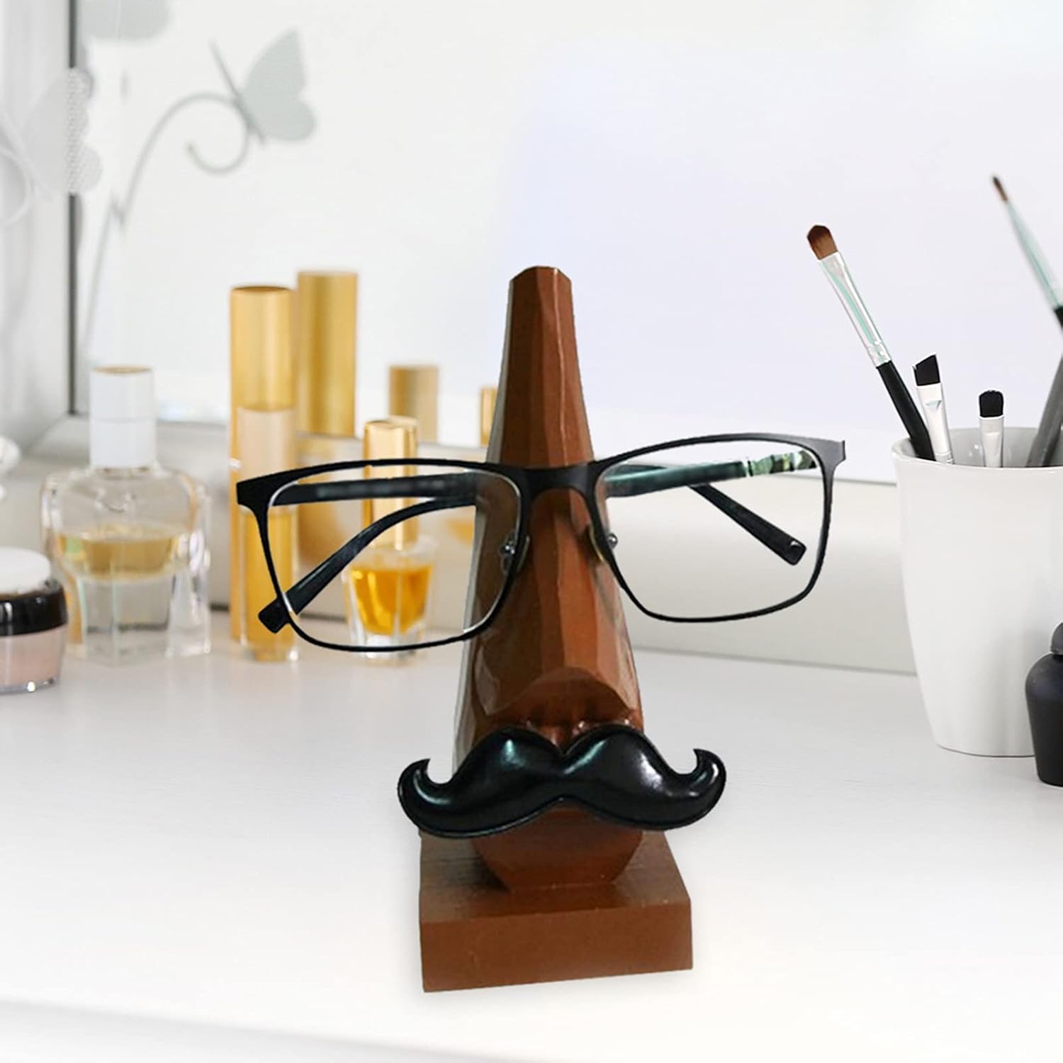 Sunglasses Show Rack Holders Wooden Hand Carved Nose Craft Eyeglasses Display Stand Storage Holder Glasses Shelf Home Organizer Sunglasses Display Stand (Color : 2) (2)