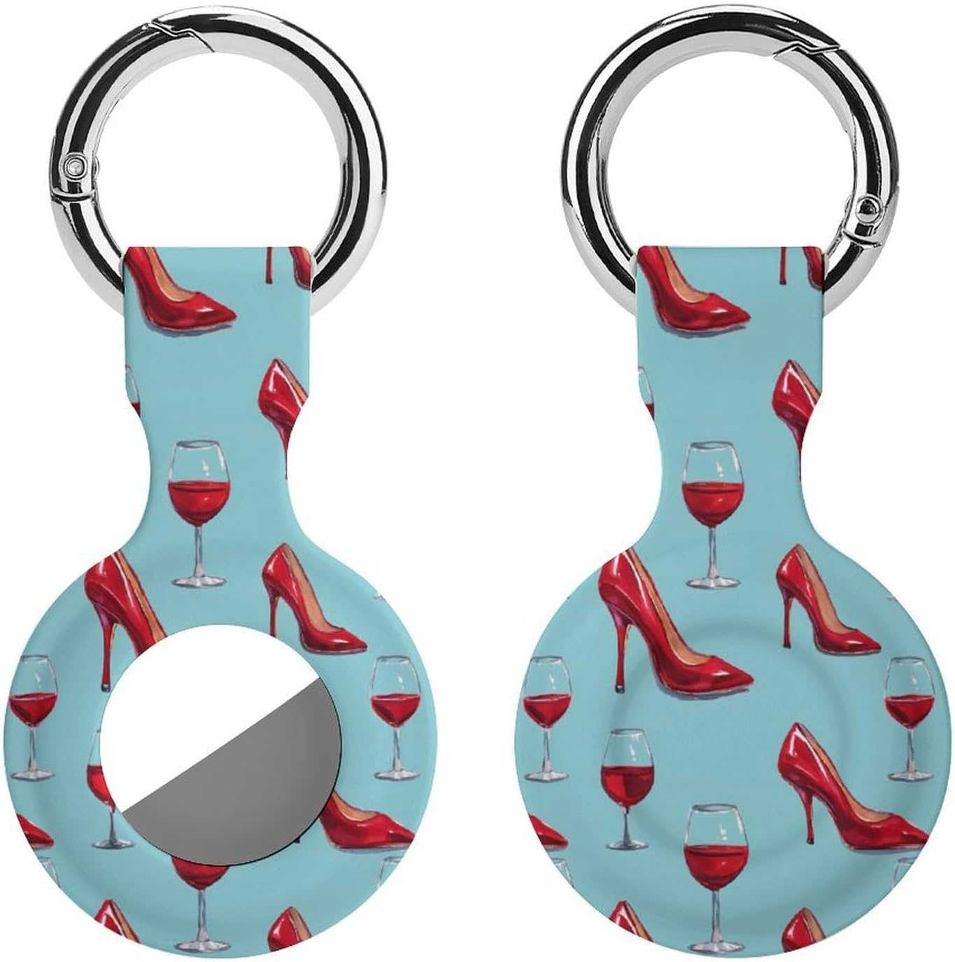 High Heel Red Wine Glasses Funny Cover Compatible with AirTag Case Protector GPS Tracker Holder with Keychain