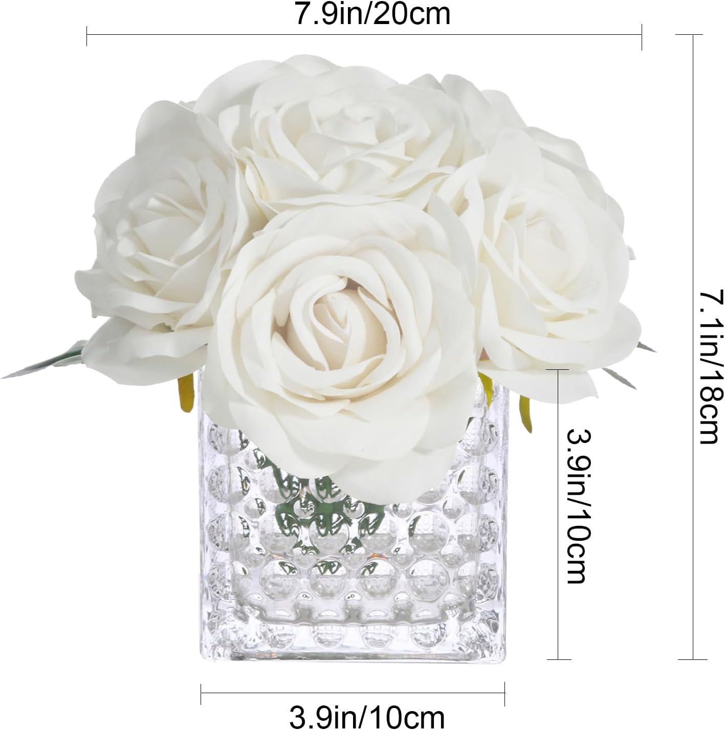Fule Artificial Silk Rose Flower Centerpiece Arrangement in Glass Vase with LED Light for Home Wedding Decoration (Ivory) - Image 8