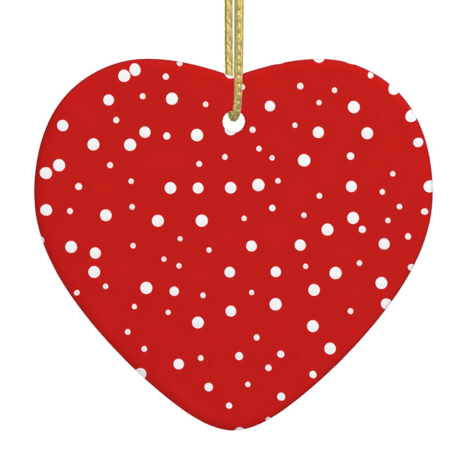 Nbtghga White Red And Polka Dots Print Christmas Ornaments, Ceramic Hanging Ornament, Xmas Tree Decoration, Holiday Home Decor