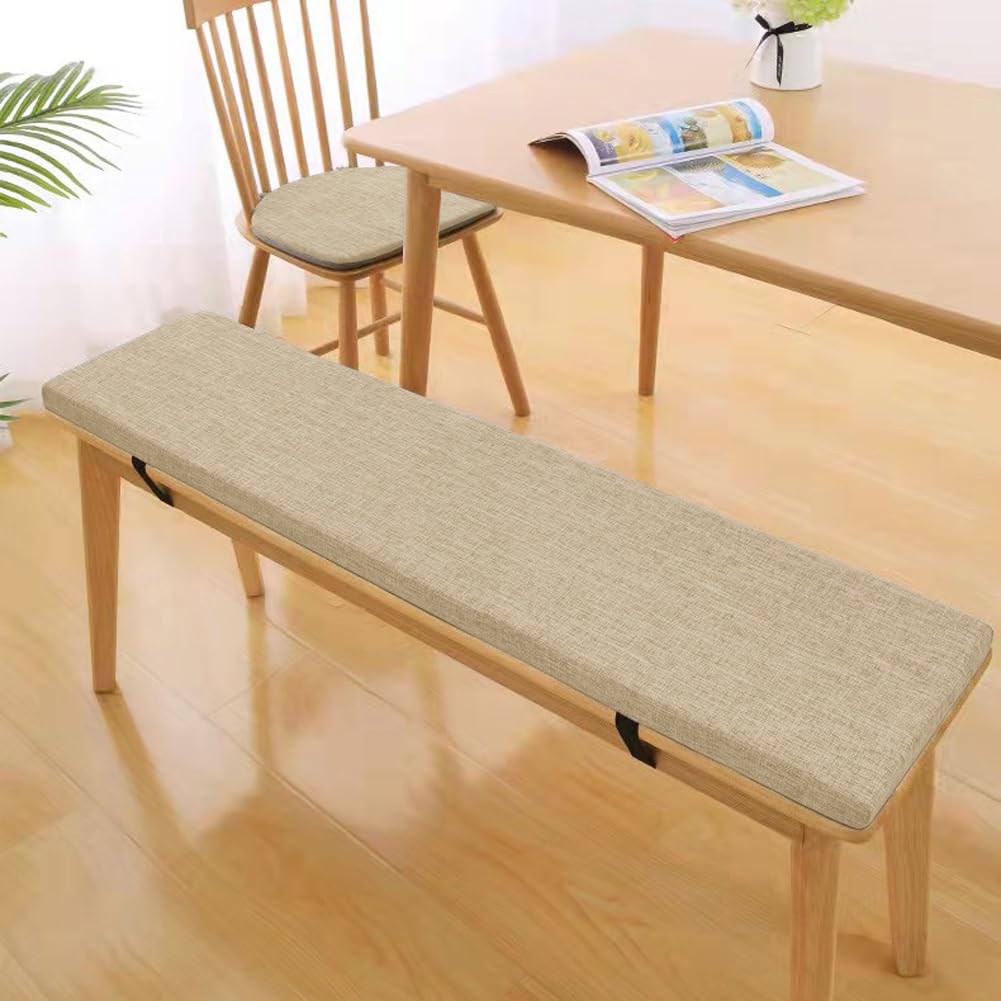 Generico Cuscino per Panca Antiscivolo Beige 39x18 con Cinghia Fissa, 2 Cuscinetti in Schiuma ad Alta densità per mobili da Interno/Esterno, Ideale per Finestra, Pianoforte, Sedia da Pranzo