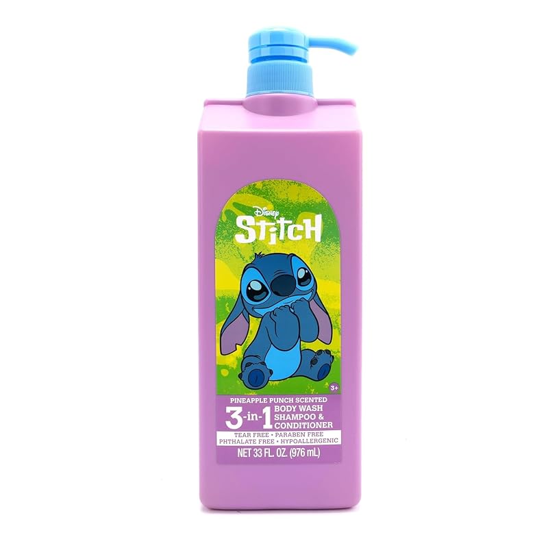 Disney Lilo & Stitch Sabonete Líquido Corporal, Shampoo e Condicionador 3 em 1 com fragrância de abacaxi, 976 mL