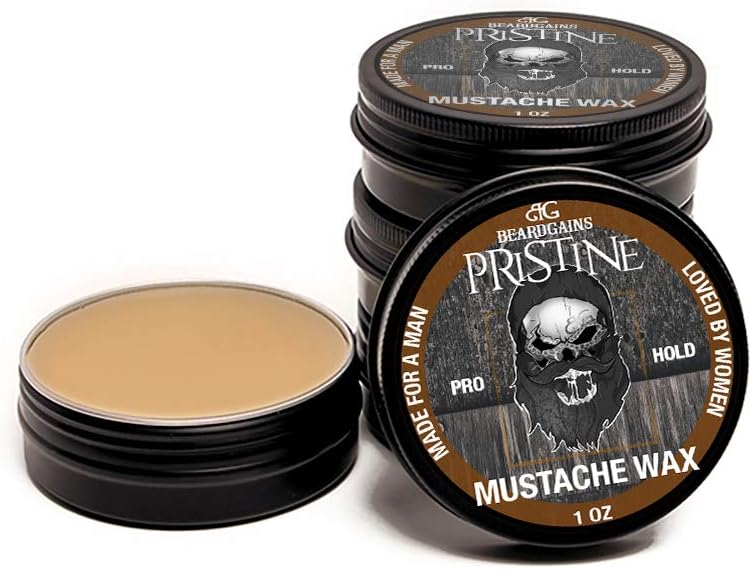 BEARD GAINS Pristine Scent Strong Hold Mustache Wax 1oz - Hold, Mold, and Tame Moustache W/Organic and Natural Stache Wax (Brown)