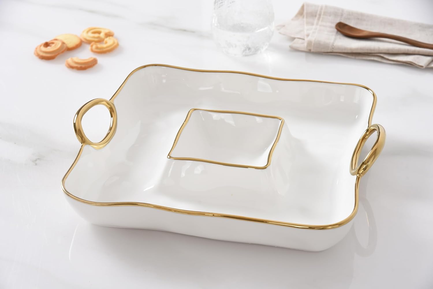 Pampa Bay Golden Handles, Square Chip & Dip, 13.25" x 11.5" x 3"