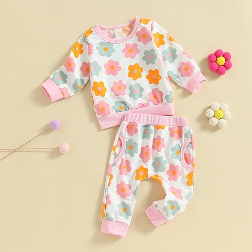 Vista 2 de Conjunto de sudadera de manga larga con estampado floral y pantalones de cintura elástica para recién nacidos