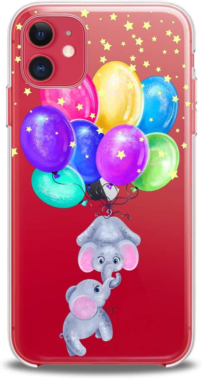 SUBESKINGElephant iPhone 11 Case,Cute Funny Kawaii Animal Elephants Stars Balloons Pattern Crystal Clear Soft TPU Design Fashion Luxury Slim Fit Shockproof Protective Phone Cover Cases Women Girls