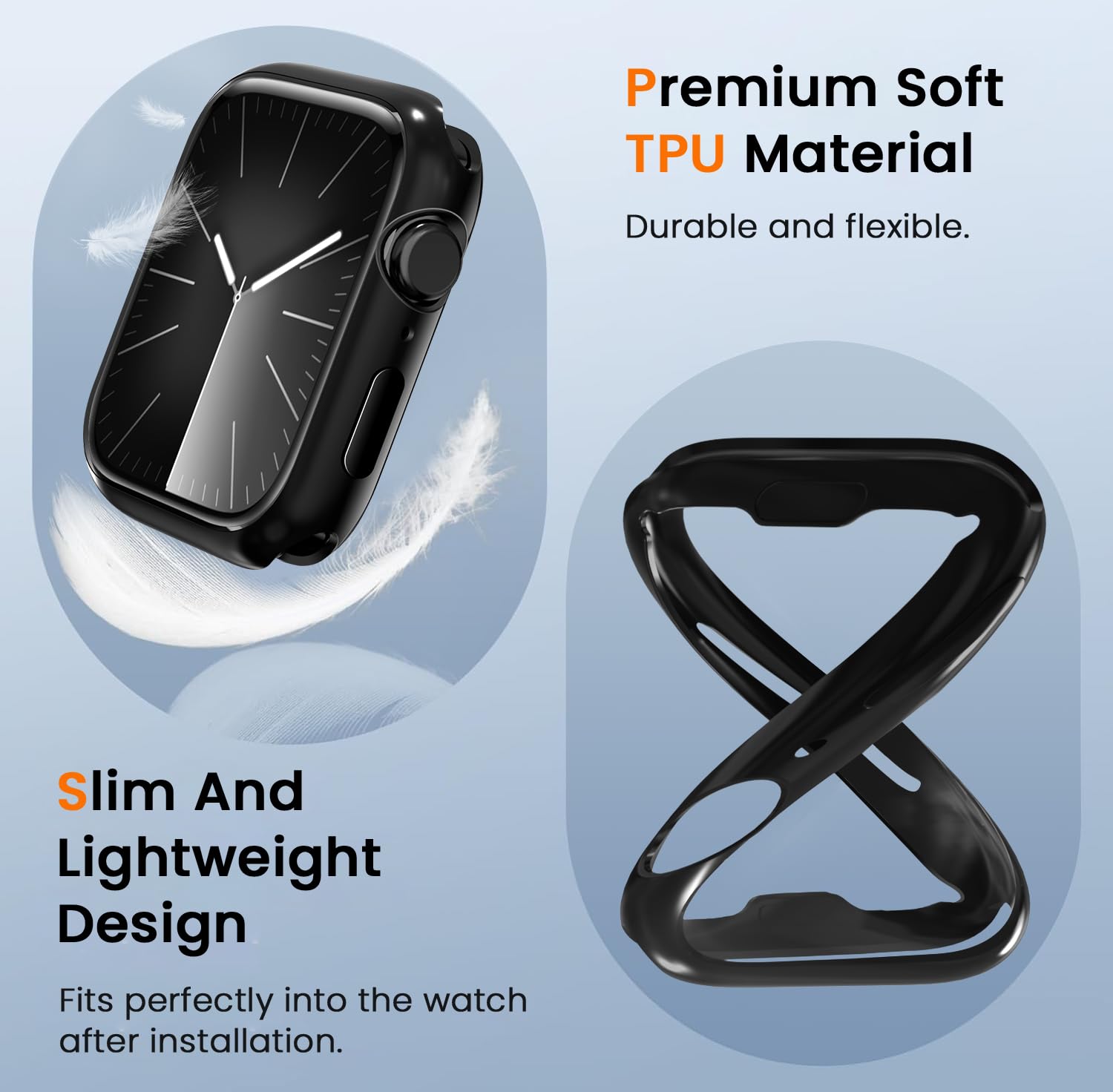 ivoler 3 sztuki etui z folią ochronną do Apple Watch 41 mm Series 9 8 7, pełne pokrycie, odporne na uderzenia i zarysowania, ultracienkie, miękkie etui ochronne z termoplastycznego poliuretanu (TPU