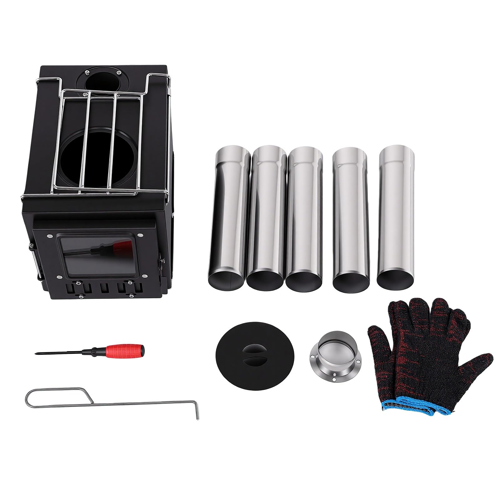 Generic Fornello a Legna da Campeggio con Presa D'aria Regolabile Design Portatile per Picnic e Tende Acciaio Al Carbonio 1 unità