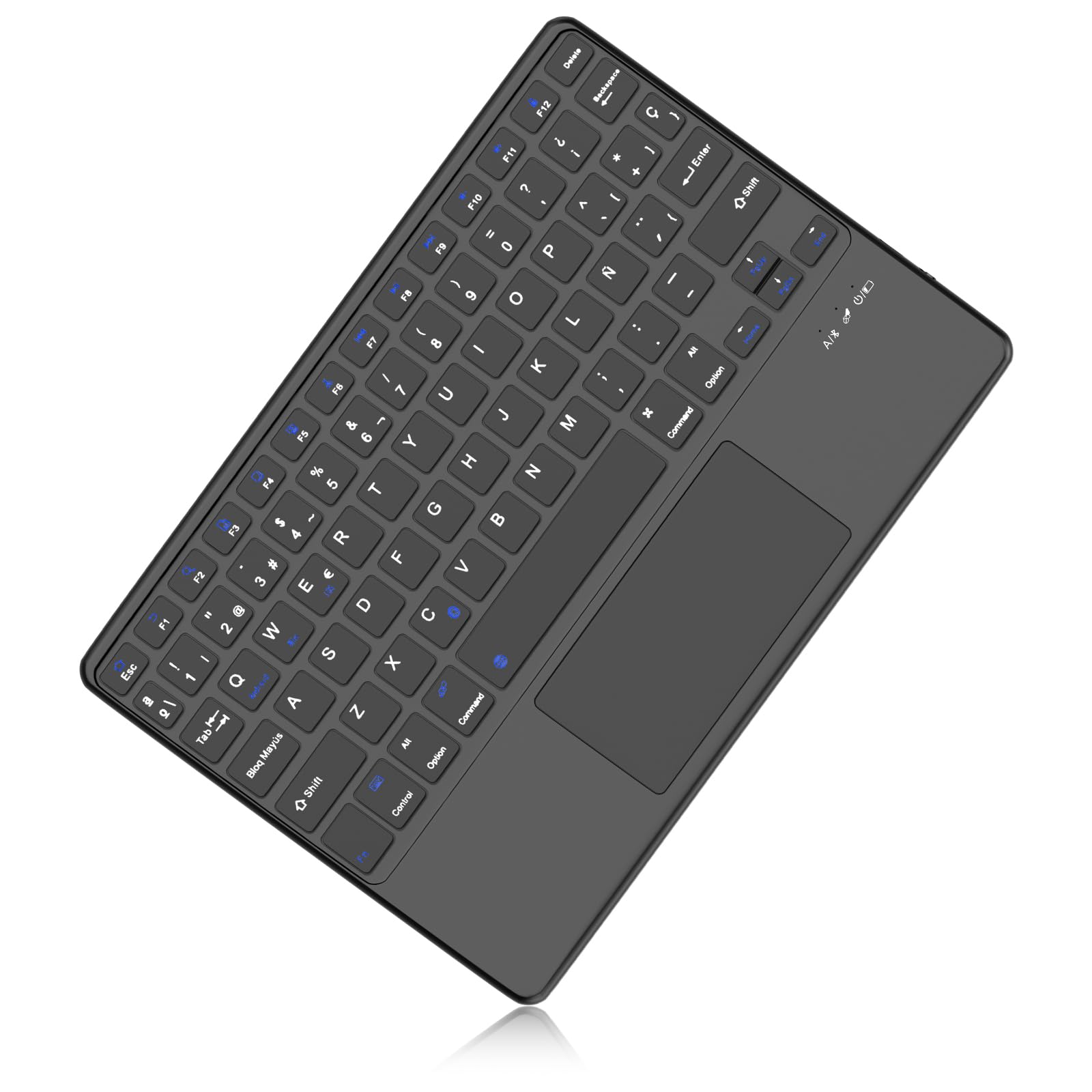 Teclado con Trackpad Bluetooth Inalámbrico, Tableta Compatible con Android/ Samsung/Huawei/Xiaomi /Lenovo, Teclado Español Ñ Bluetooth Inalámbrico Súper Delgado de para iPad, iPad Pro, iPad Air, Negro