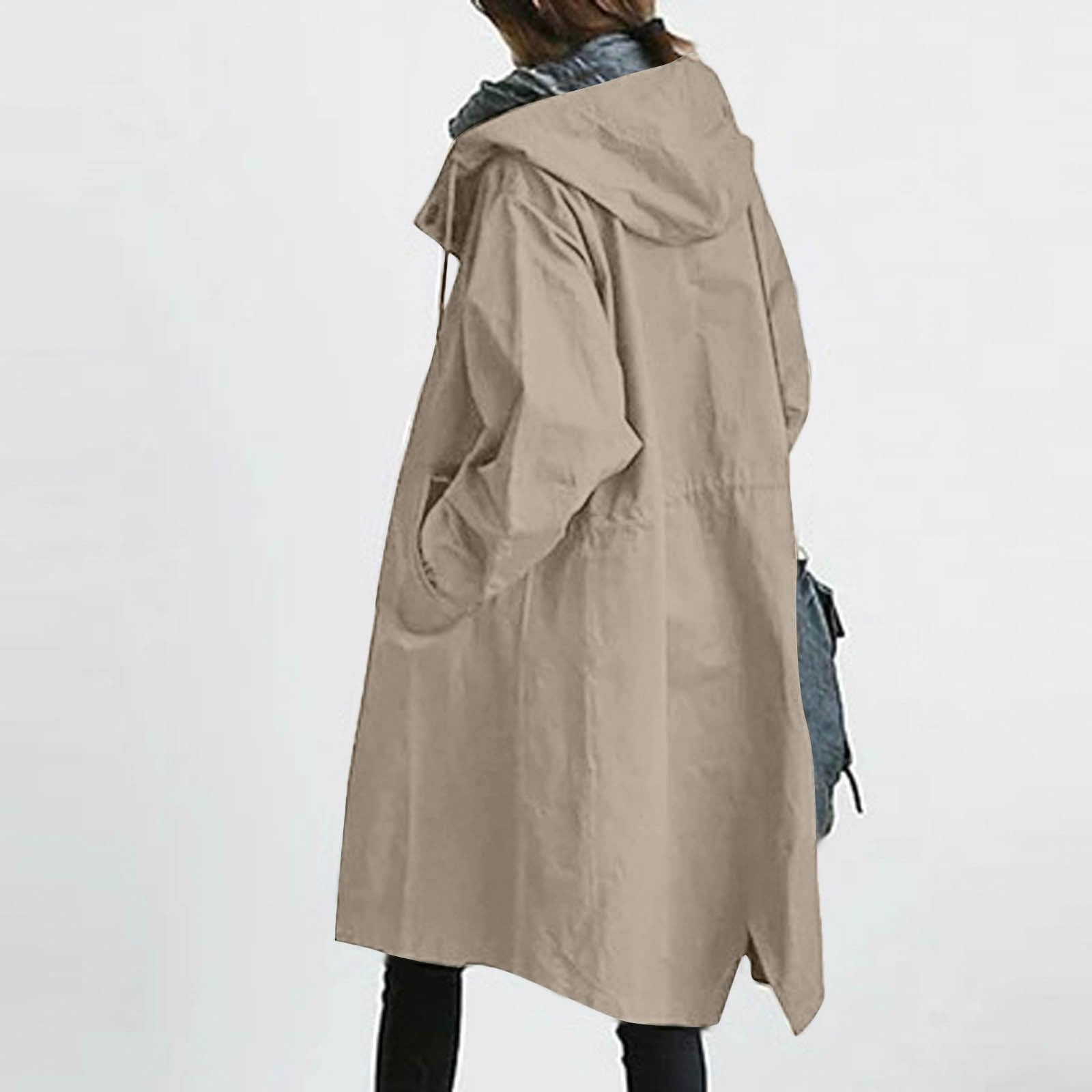 Generisch Manteau pour femme, trench, long manteau avec capuche, parka, manteau de transition, manteau d'été, veste coupe-vent, veste d'extérieur léger, trench coat, manteau décontracté, coupe-vent