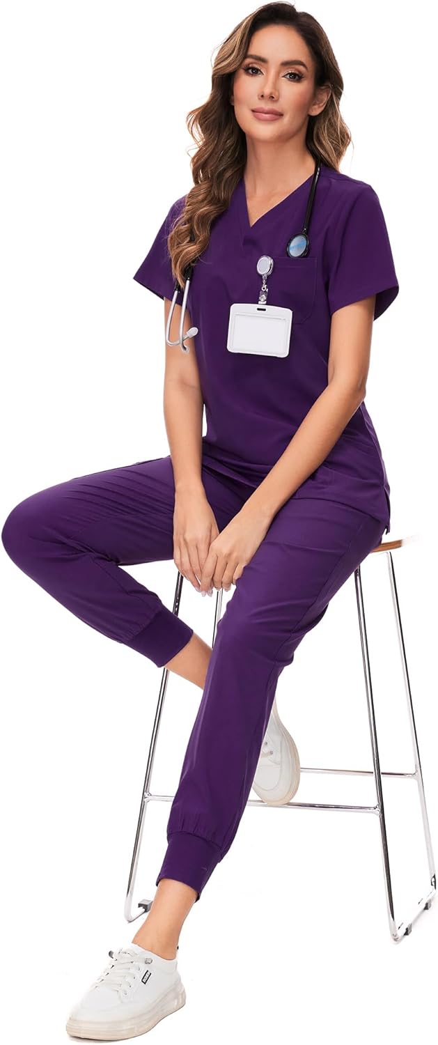 COZYFIT Scrubs for Women Set - Stretch V-Neck Scrub Top & Jogger Pant with 8 Pockets COZY SCRUBS - Image 6