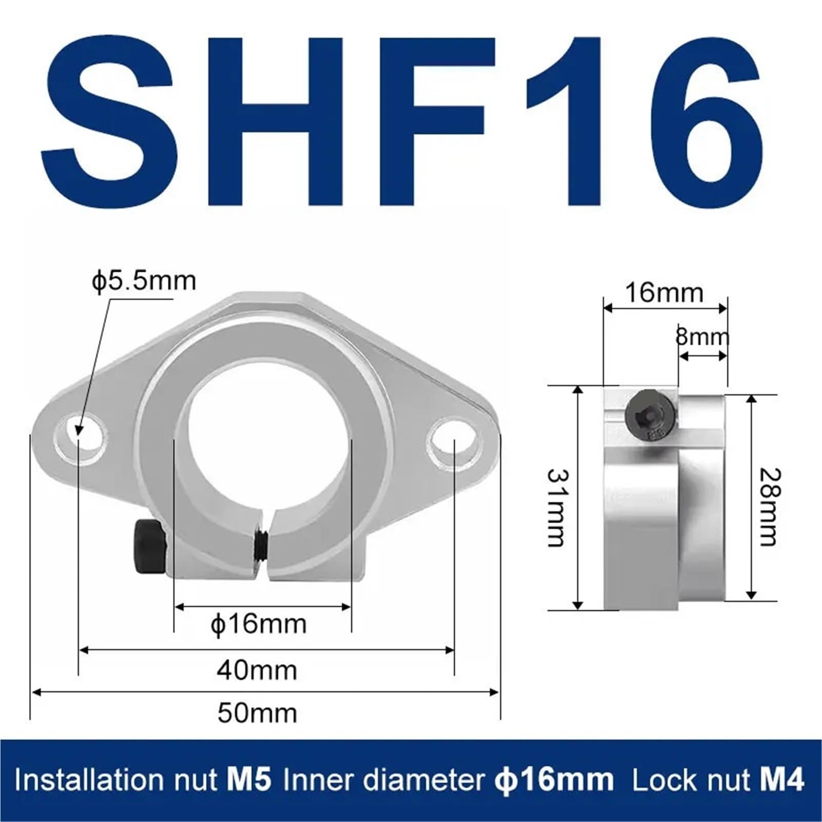 1 unidad SHF8 SHF10 SHF12 SHF13 SHF16 SHF20 soporte de eje de varilla lineal(SHF16 16mm,1pc)