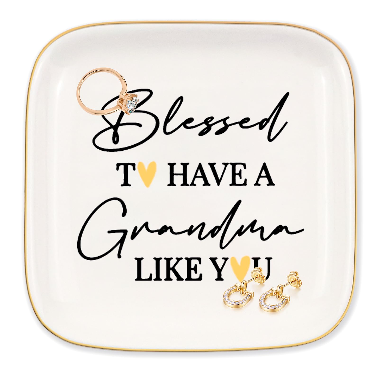 Gifts for Grandma from Granddaughter Grandson, Gift for Grandma Jewelry Dish Decorative Ring Tray, Blessed to have a grandma like you, Grandma Birthday Gifts, for Mother's Day, Christmas ect