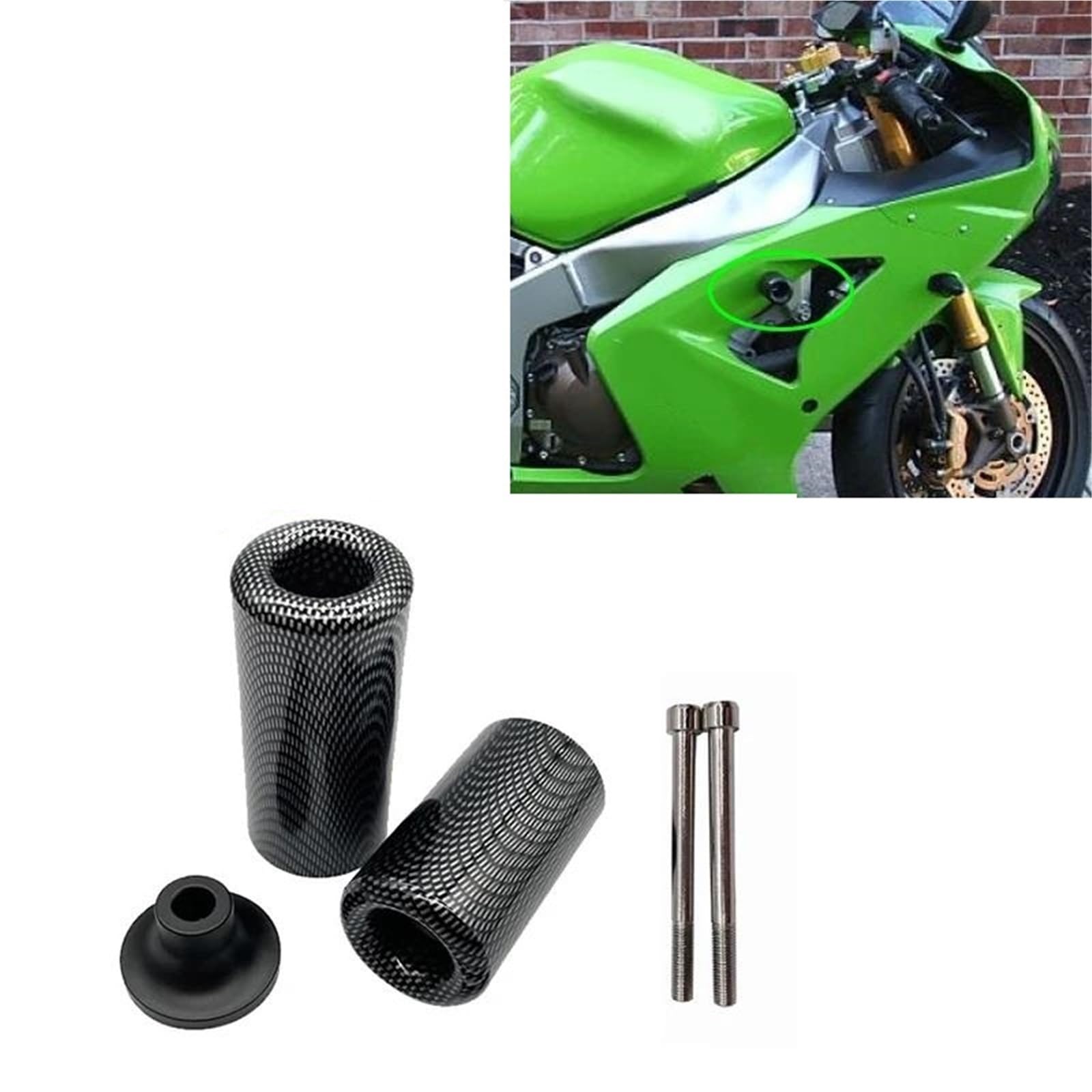 Slider Motore Telaio Moto Senza Taglio Protezione Anticaduta per K&awasaki per Ninja ZX6R / ZX6RR 2003 2004 Protezione Anticaduta Tamponi Paratelaio Protezioni(Nero)