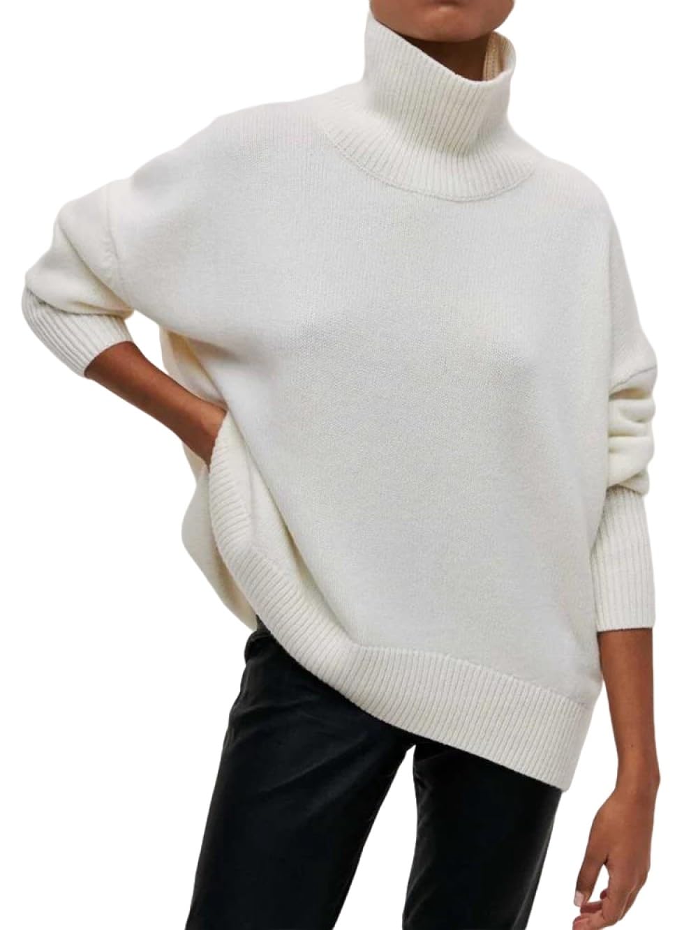 Rollkragenpullover Damen Oversize Winter Langarm, Einfarbig Strickpullover Pullover Wolle Strickpullover Herbst Winter Rollkragenpullover Warme Tops Strickwaren