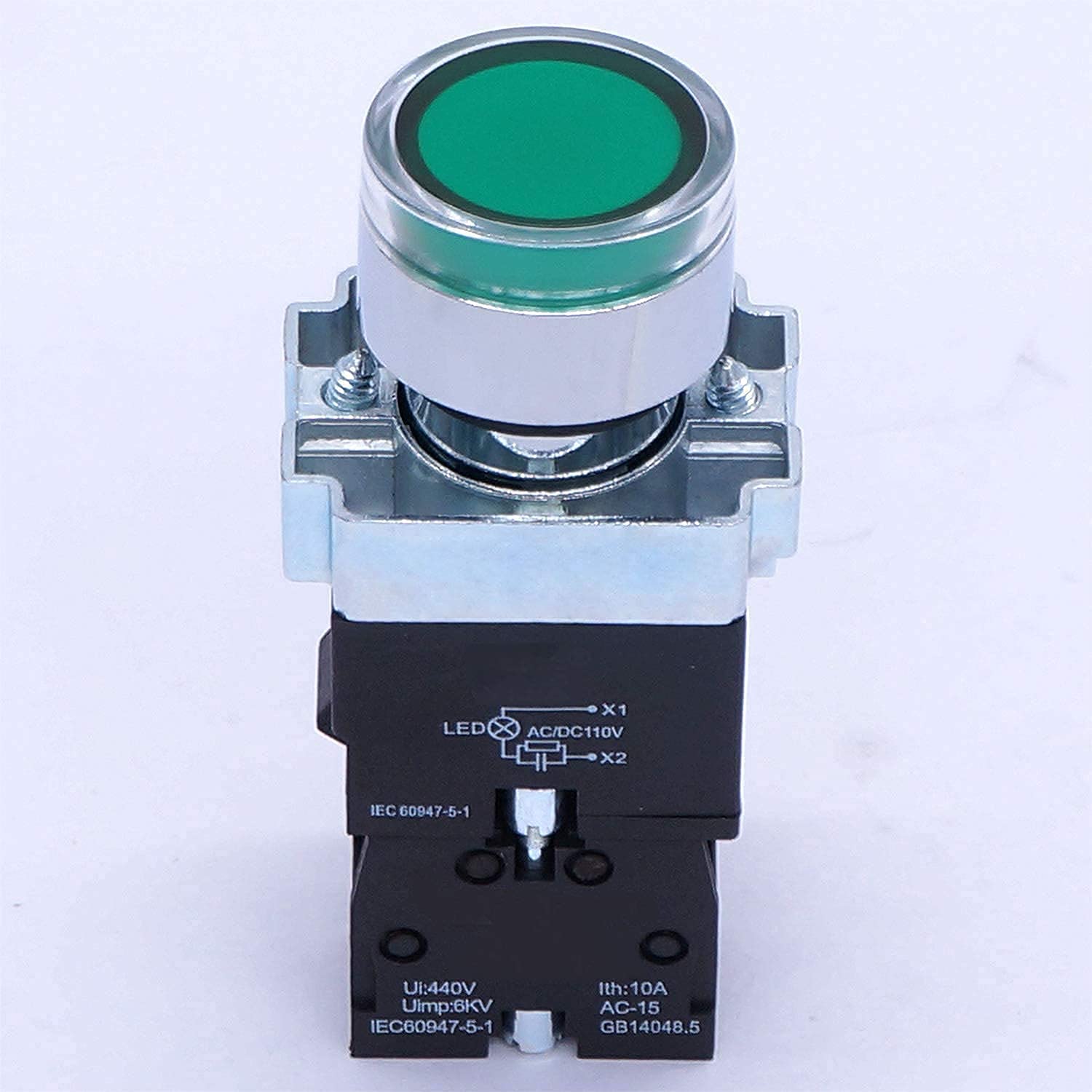 22mm 1 NO interruttore a pulsante momentaneo a luce LED verde 440V 10A interruttori a pulsante con luce rossa tensione 110V